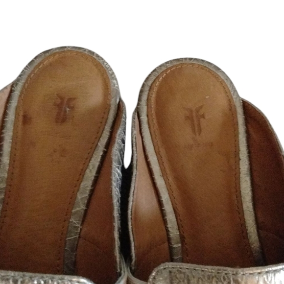 Frye Metallic Gold Leather Mule Flats Size 7.6 - Picture 4 of 10